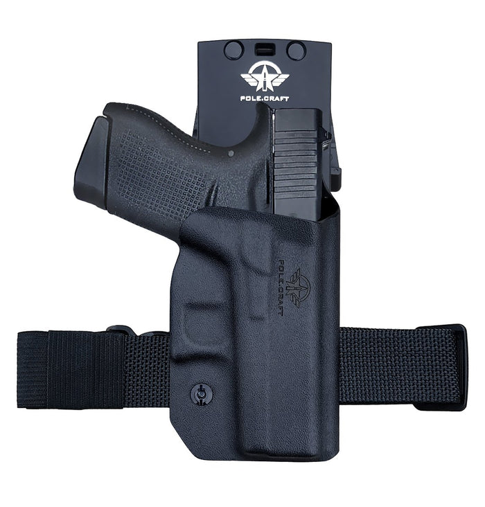 PoLe.Craft OWB Kydex Holster Custom Fit: Glock 43 / Glock 43X (Gen 3 4 5) Pistol - Outside Waistband Carry 1.5-2 Inch Belt Clip - Adj. Width/Height/Retention/Cant, Entrance Widened (Black, Right Hand Draw (OWB))