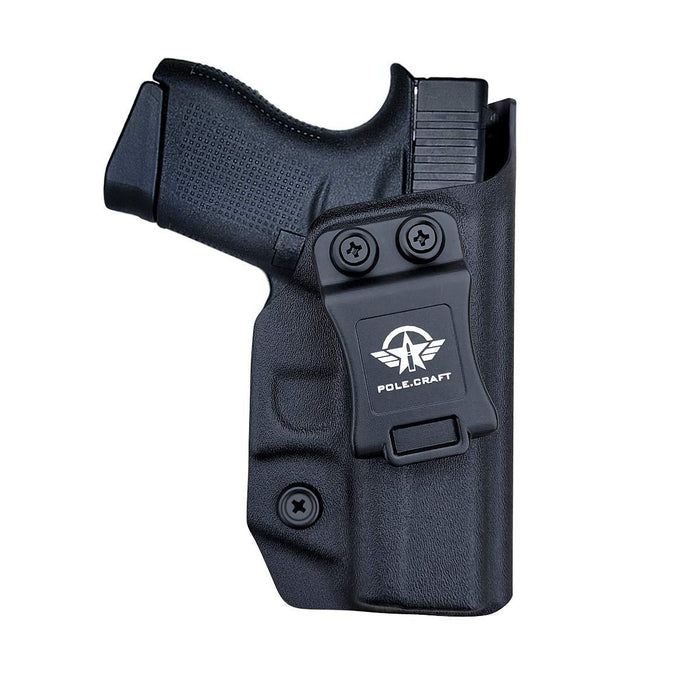 PoLe.Craft IWB Kydex Holster Custom Fit: Glock43 / Glock 43X (Gen 1-5) Pistol - Inside Waistband Concealed Carry - Cover Mag-Button, Widened Entrance, No Wear, No Jitter - Black