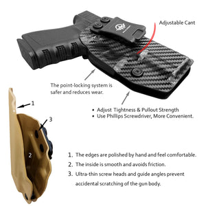 Glock 19 Holster IWB Kydex Carbon Fiber Custom Fit: Glock 19 19X / Glock 23 / Glock 25 / Glock 32 / Glock 45 (Gen 3 4 5) Pistol - Inside Waistband Concealed Carry - Adj. Cant Retention, Cover Mag-Button, No Wear, No Jitter
