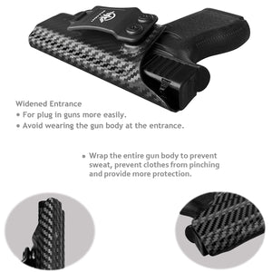Glock 43 Holster, Glock 43x Holster IWB Kydex Carbon Fiber Custom Fit: Glock 43 / Glock 43X (Gen 1-5) Pistol - Inside Waistband Concealed Carry - Cover Mag-Button, Widened Entrance, No Wear, No Jitter